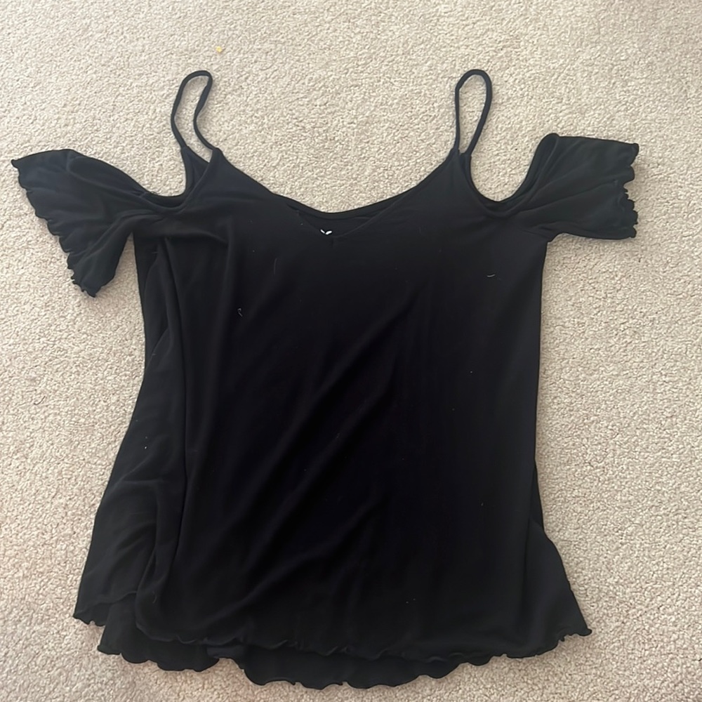 American Eagle Size XS Black Soft & Sexy Off the Shoulder Scalloped Top!